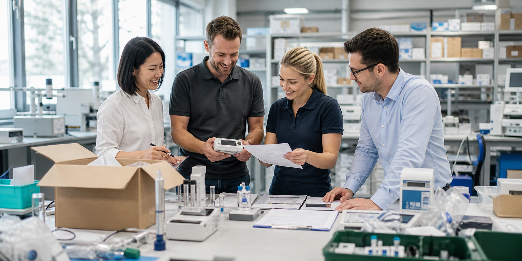 Teamarbeit in Logistik, Einkauf und Qualitätskontrolle